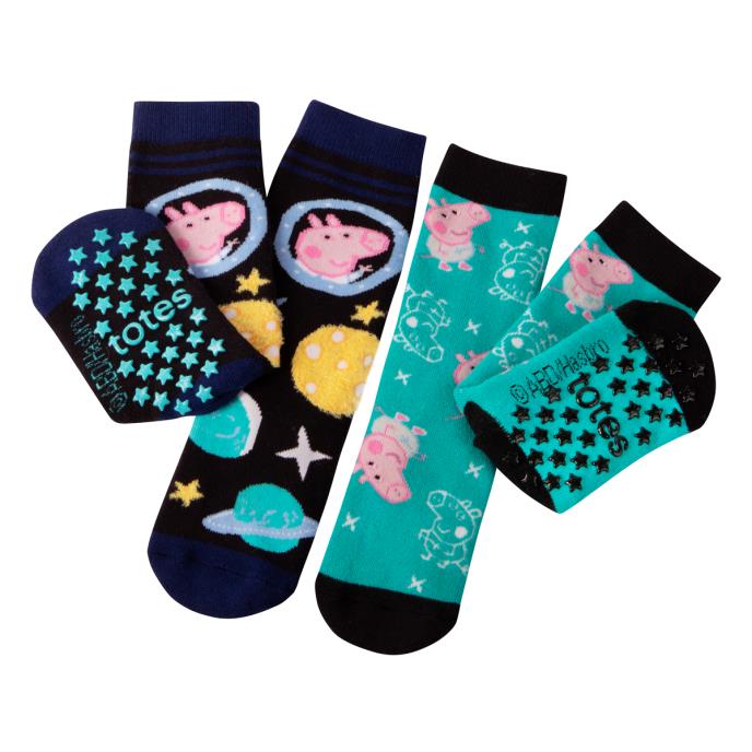 totes® Peppa Pig™ Childrens Novelty Original Slipper Sock (Twin Pack) George Extra Image 2